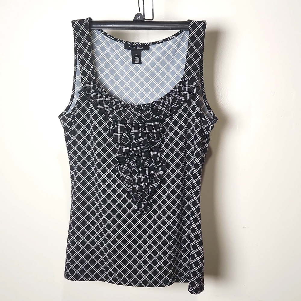 White House Black Market Black and White Sleeveless Top with ruffle Size-Med